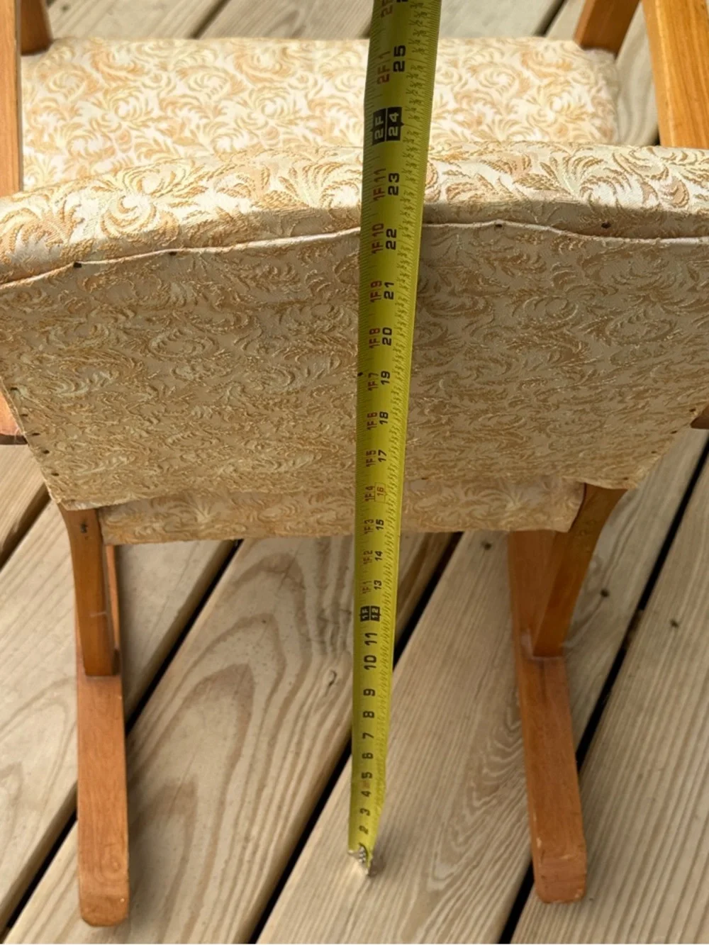 Children’s Vtg Handmade Rocking Chair in Cream Swirl Fabric 23”x23”x16”